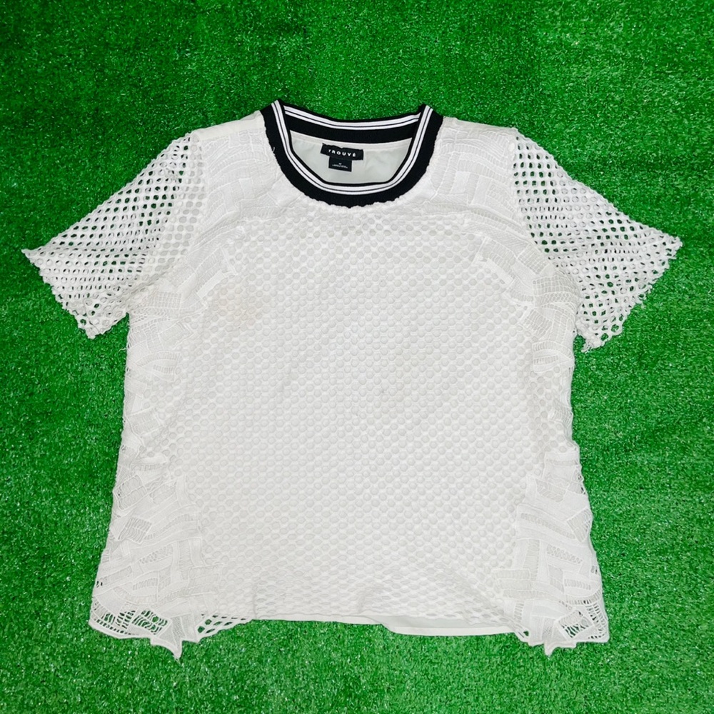Trouve Crochet Lace Eyelet Top With Black Trim